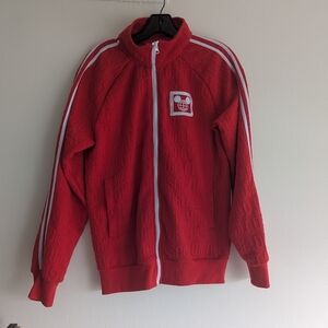 Walt Disney World Mickey Mouse embossed red zip-up retro-style track jacket Sz S